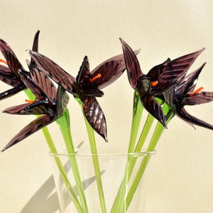 Gorgeous long-stem purple glass birds of the paradise-like flower. Unique gift. Each flower is priced individually.