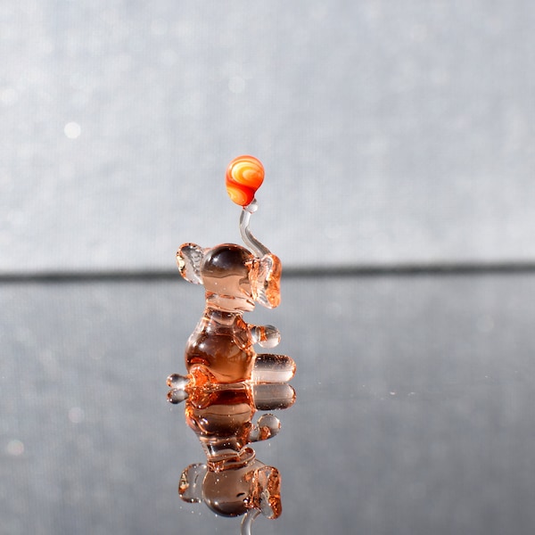 Word's smallest Cute rose-gold glass tiny elephant with a ball, whimsical, Lamp work miniature character from Glass Menagerie, Unique gift.