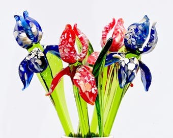 Iris de cristal, ramo de flores de cristal, regalo de iris, arte de iris, iris, flor de cristal del mes de nacimiento, flores de cristal, ramo de 4 iris, regalos de cumpleaños.