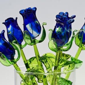 Cobalt Blue Glass Rose: Handmade Flame-Worked Sculpture (11-11.5 inch)