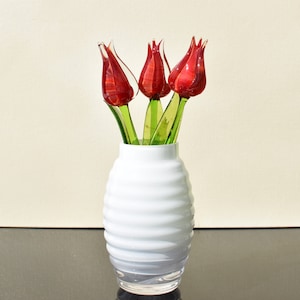 Beautiful Red-clear glass tulip.  Excellent addition to your glass collection, unique gift. each flower is priced individually.
