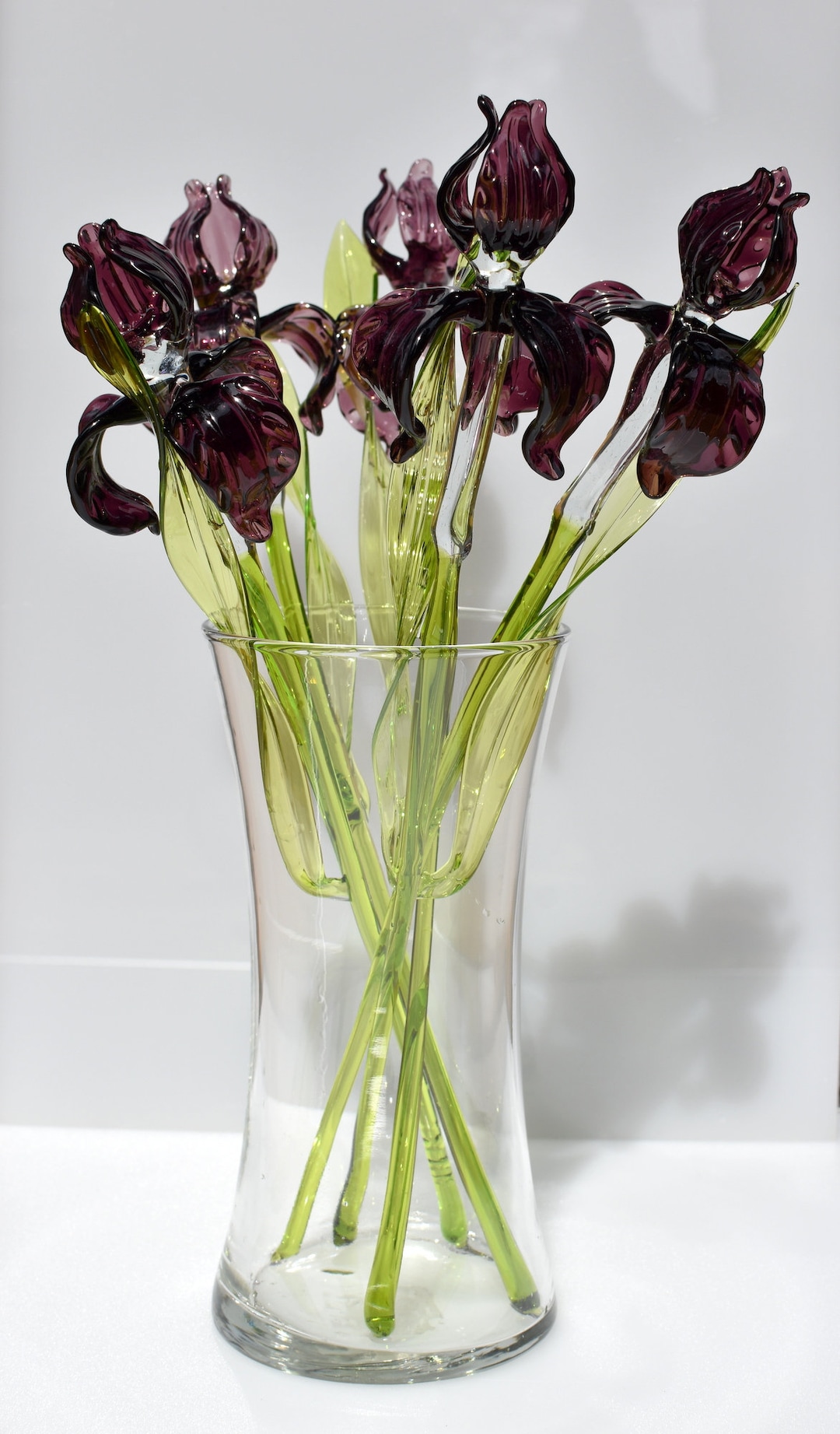 Beautiful long stem purple glass Iris flower. Excellent addition to your glass collection, unique gift. Each flower is priced individually.