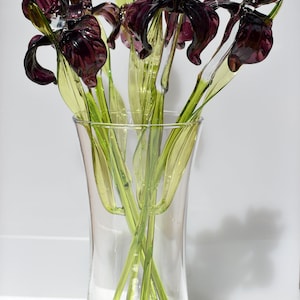 Beautiful long stem purple glass Iris flower. Excellent addition to your glass collection, unique gift. Each flower is priced individually.