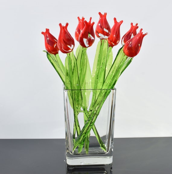 Glass Tulip Flowers • Blown Glass Flowers Bouquet • Glass Birth