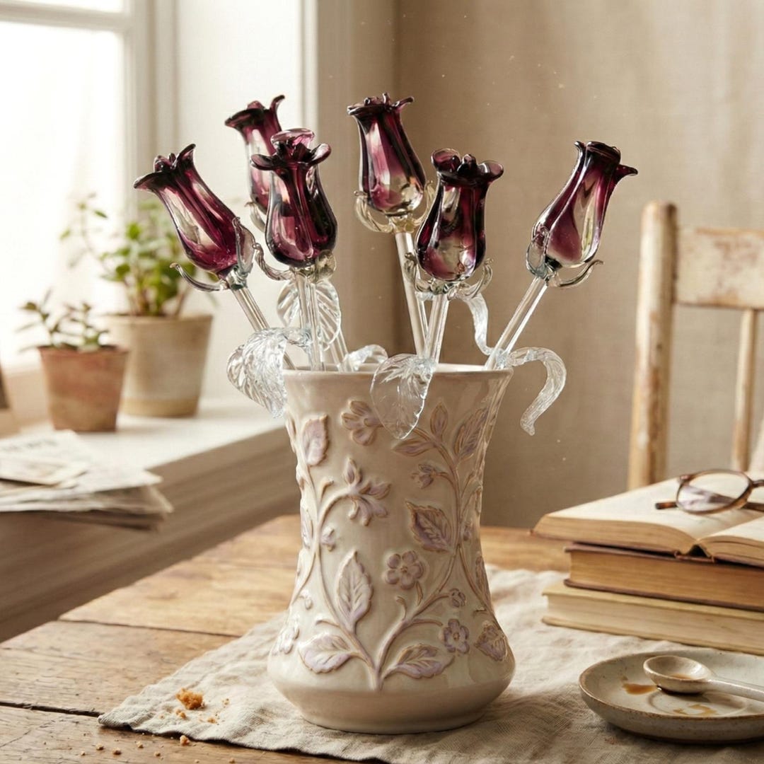 Purple Glass Flowers - Glass Flower Bouquet - Eternal Rose - Blown ...