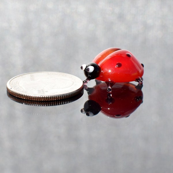 Cute glass miniature ladybug, whimsical, Lamp work miniature character from Glass Menagerie, Unique gift.