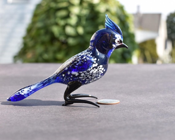 アオカケス、青い鳥、ガラス製の鳥の置物、鳥の彫刻、鳥の装飾、鳥好き