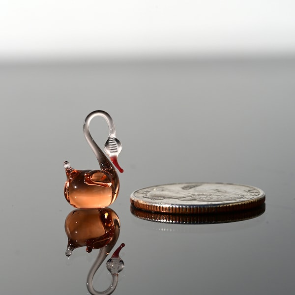 World's smallest Cute tiny glass rose-gold transparent swan, whimsical figurine from Glass Menagerie, unique gift.