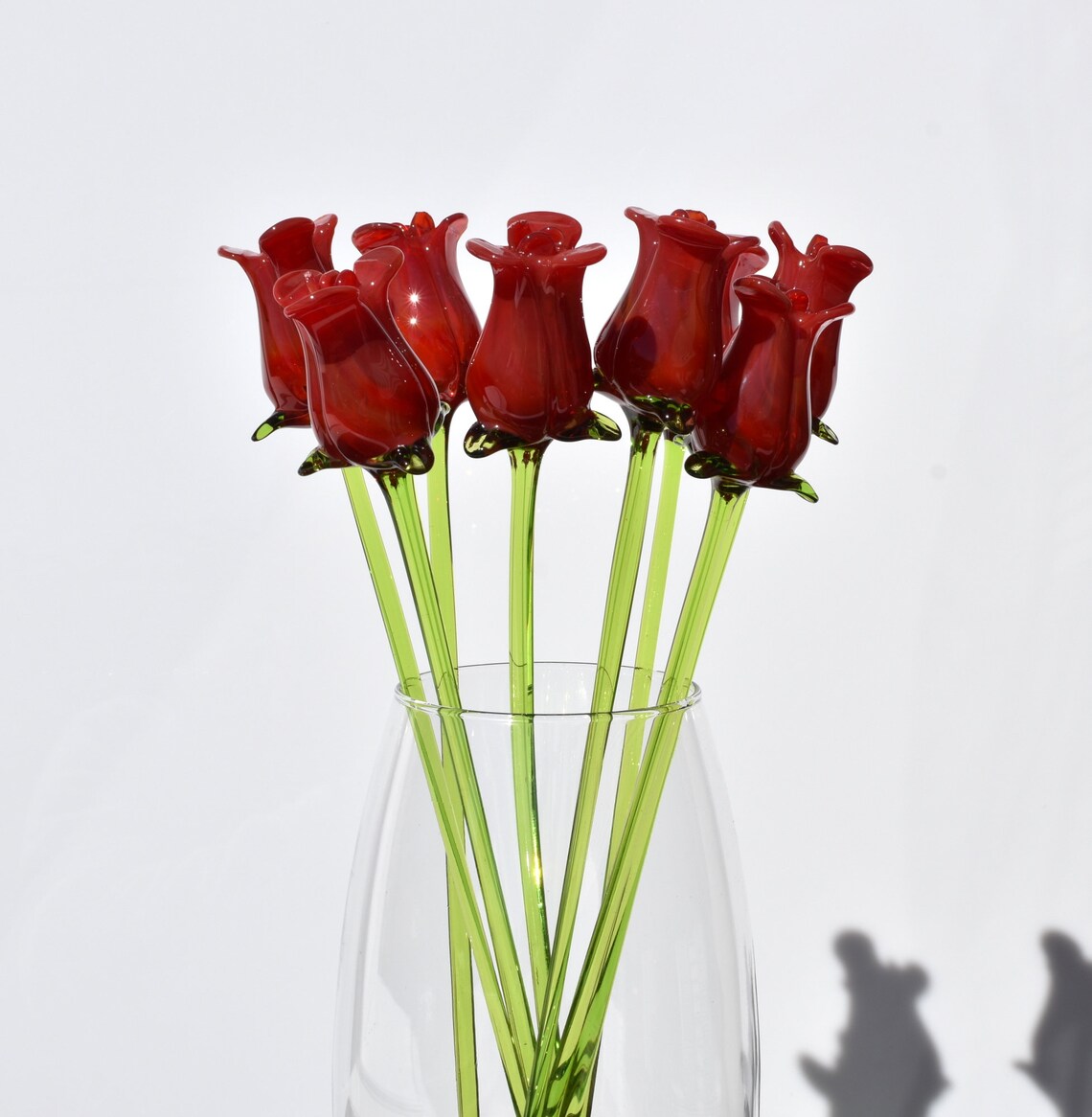 Beautiful extra long stem red glass Rose flower. Excellent Etsy