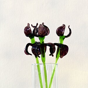 Beautiful purple glass Extra long stem Iris flower. Excellent addition to your collection, unique gift. Each flower is priced individually. image 4