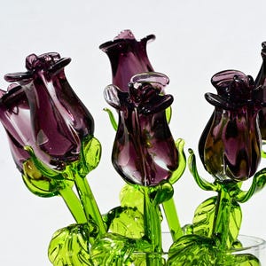 Handmade Purple Glass Rose: Long Stem Flower Sculpture