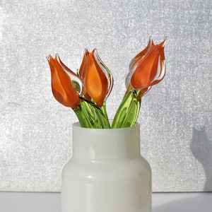 Handblown Glass Orange Tulip  – Elegant Floral Sculpture, Collectible Glass Art Flower, Forever Gift, Home Décor Centerpiece
