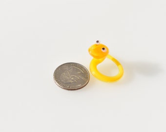 Cute glass tiny yellow snake, whimsical, Lamp work miniature character from Glass Menagerie, Unique gift.