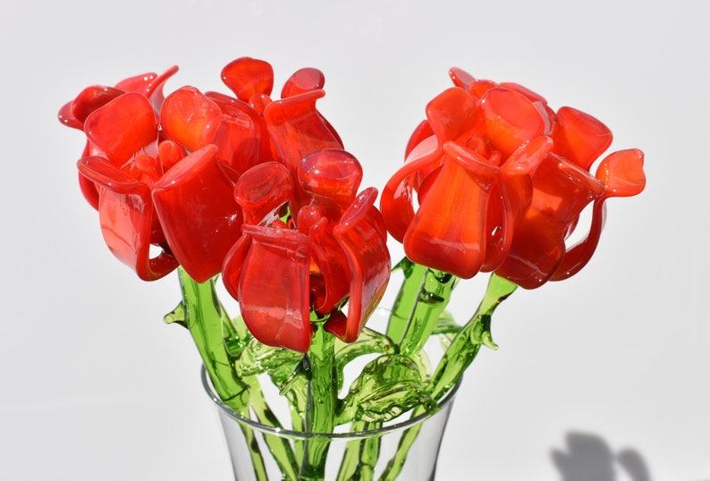 Excellent addition to your glass collection Glass Red rose flower unique gift.