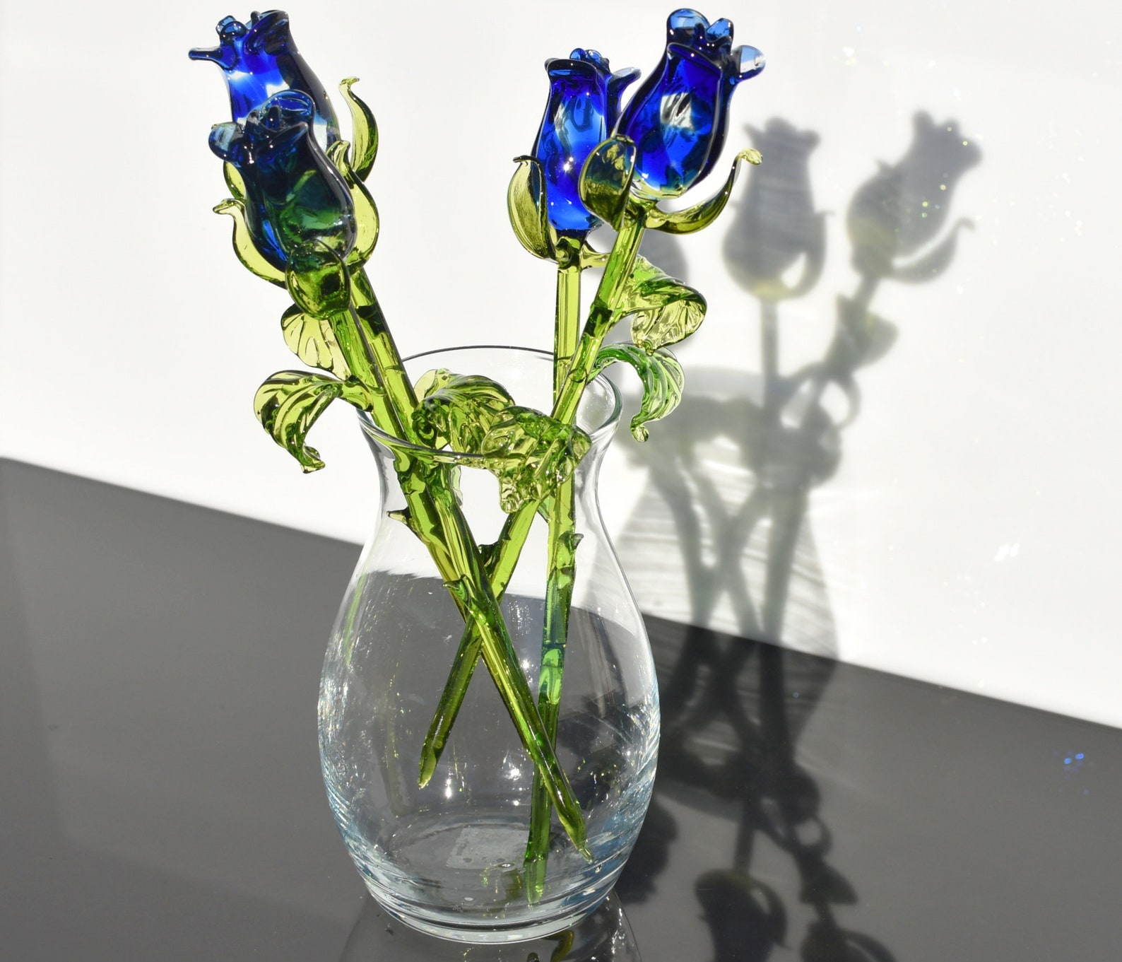 Glass Rose - Blue Glass Flowers - Glass Flower Bouquet - Hand Blown ...