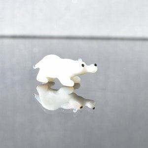 Cute glass tiny polar bear, whimsical, Lamp work miniature character from Glass Menagerie, Unique gift.