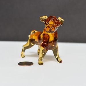 Brown Glass Pit Bull Dog, realistic looking Detailed figurine with a lot of character and personality.