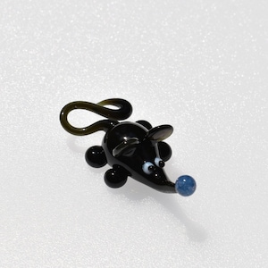 Cute black glass mouse, whimsical, Lamp work miniature character from Glass Menagerie, Unique gift.