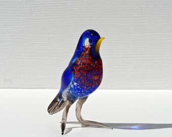 ガラスの鳥の置物、青い鳥、鳥好きへのギフト、鳥の彫刻、ガラスの鳥