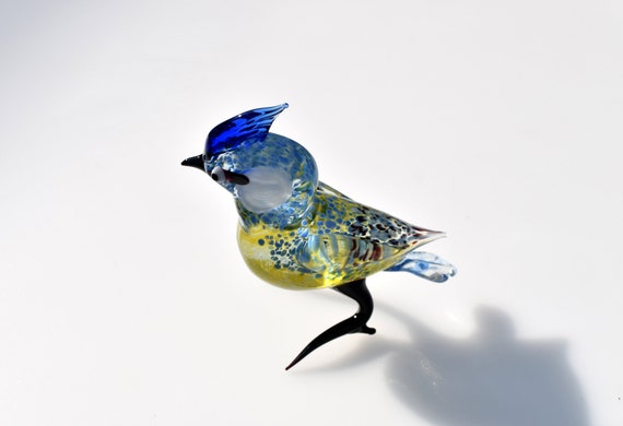 ブルージェイ、ブルーバード、ガラス製の鳥の置物、鳥の彫刻、鳥の装飾