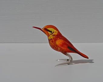 手作りのオレンジ色の鳥、ガラス製の鳥の置物、鳥の彫刻、鳥の装飾、鳥