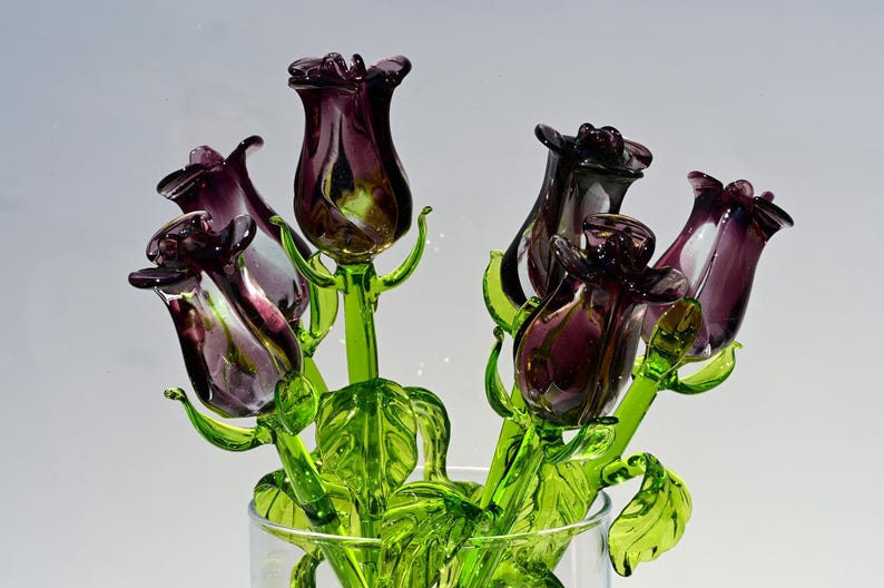 Purple Glass Flowers, Glass Rose - Blown Glass Rose - Glass Flowers ...