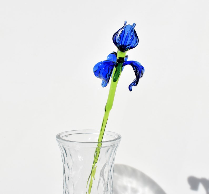 Beautiful Extra Long Blue Glass Iris Flower. Excellent Etsy