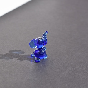 Cute glass miniature elephant, whimsical, lamp work miniature character from Glass Menagerie, Unique gift.