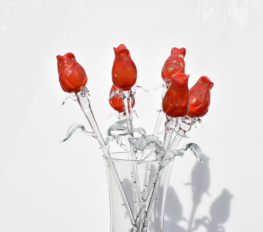 Hand Blown Glass Roses - Valentines Day Glass Flowers Gift for Her ...