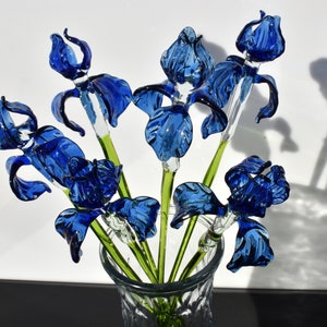 Beautiful extra long blue glass Iris flower. Excellent addition to your glass collection, unique gift. Each flower is priced individually.