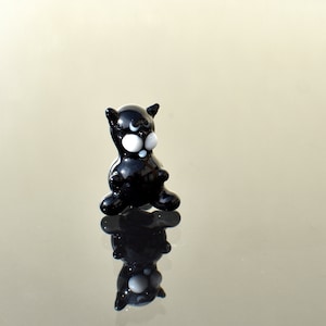 World&#39;s smallest glass miniature black cat, whimsical, Lamp work miniature character from Glass Menagerie, Unique gift.