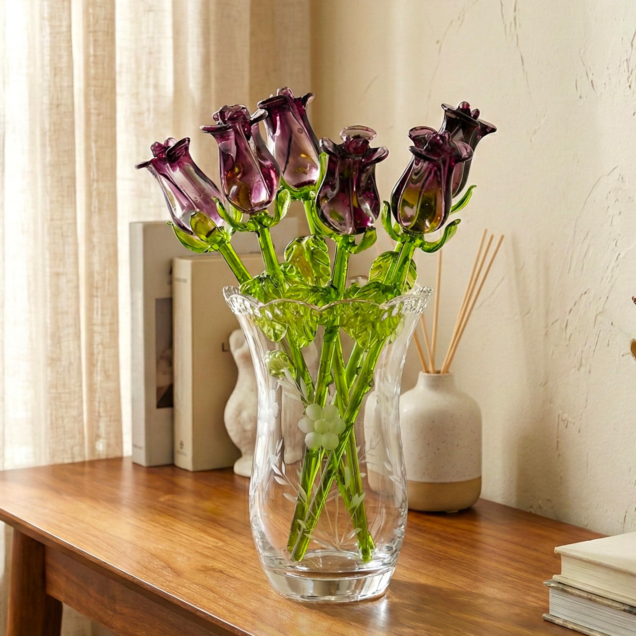 Glass Roses, Purple Glass Flowers, Glass Rose - Blown Glass Rose ...
