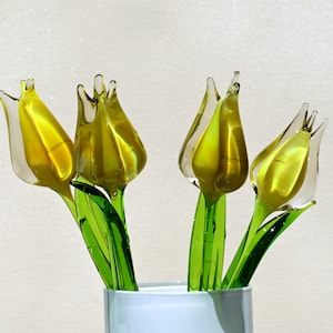 Beautiful  Yellow-clear-opal glass tulip.  Excellent addition to your collection. Each flower is priced individually.