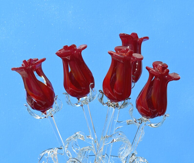 Handmade Red Glass Rose: Long Stem Flower Sculpture, Flame Work Art - Etsy