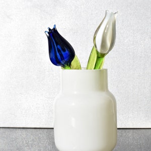 Blue-clear and white-opal  glass  beautiful tulips bouquet.  Excellent addition to your collection, unique gift.