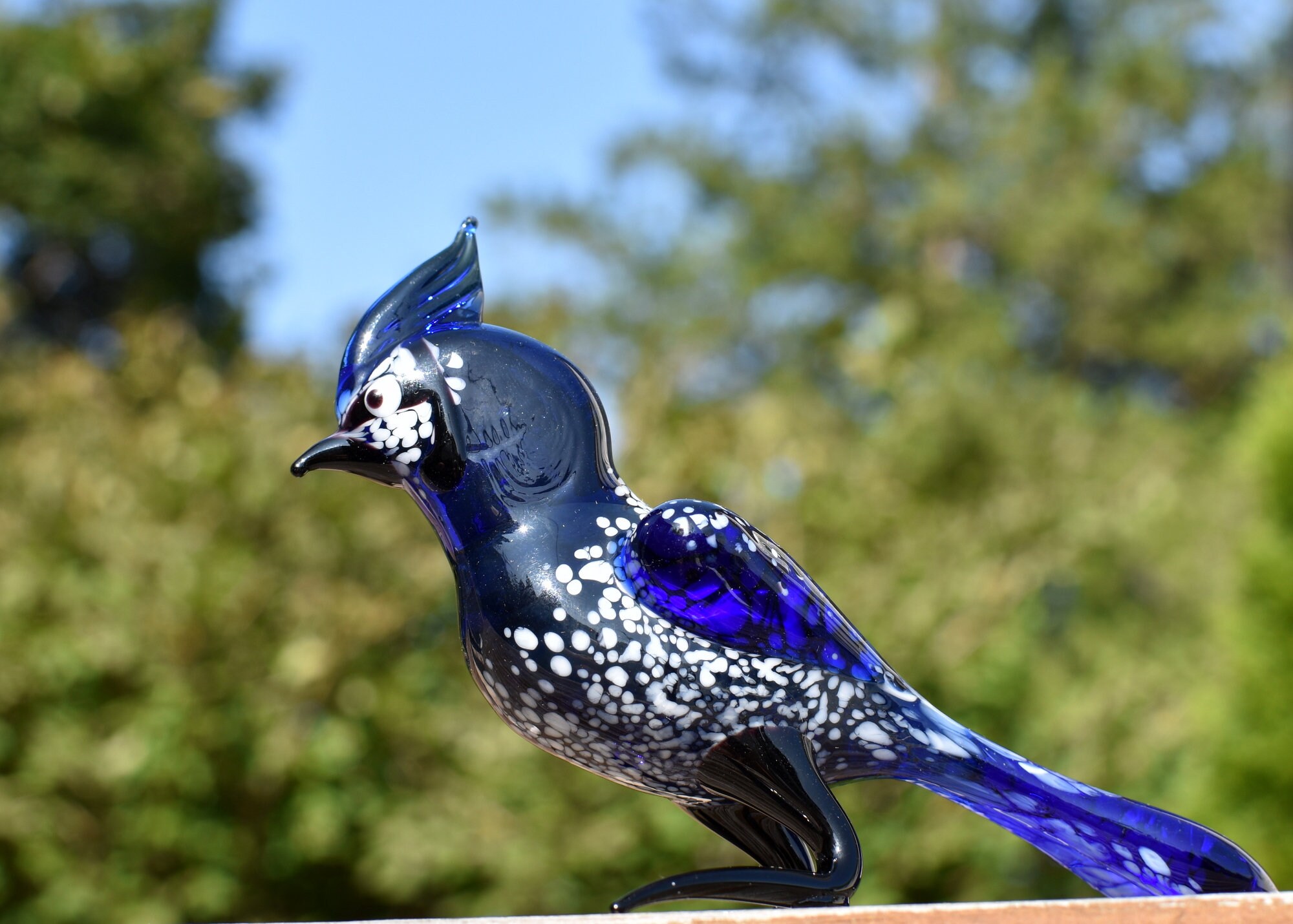 ブルージェイズ、青い鳥、ガラスの鳥の置物、鳥の彫刻、鳥の装飾、鳥