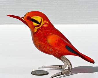 手作りのオレンジ色の鳥、ガラス製の鳥の置物、鳥の彫刻、鳥の装飾、鳥