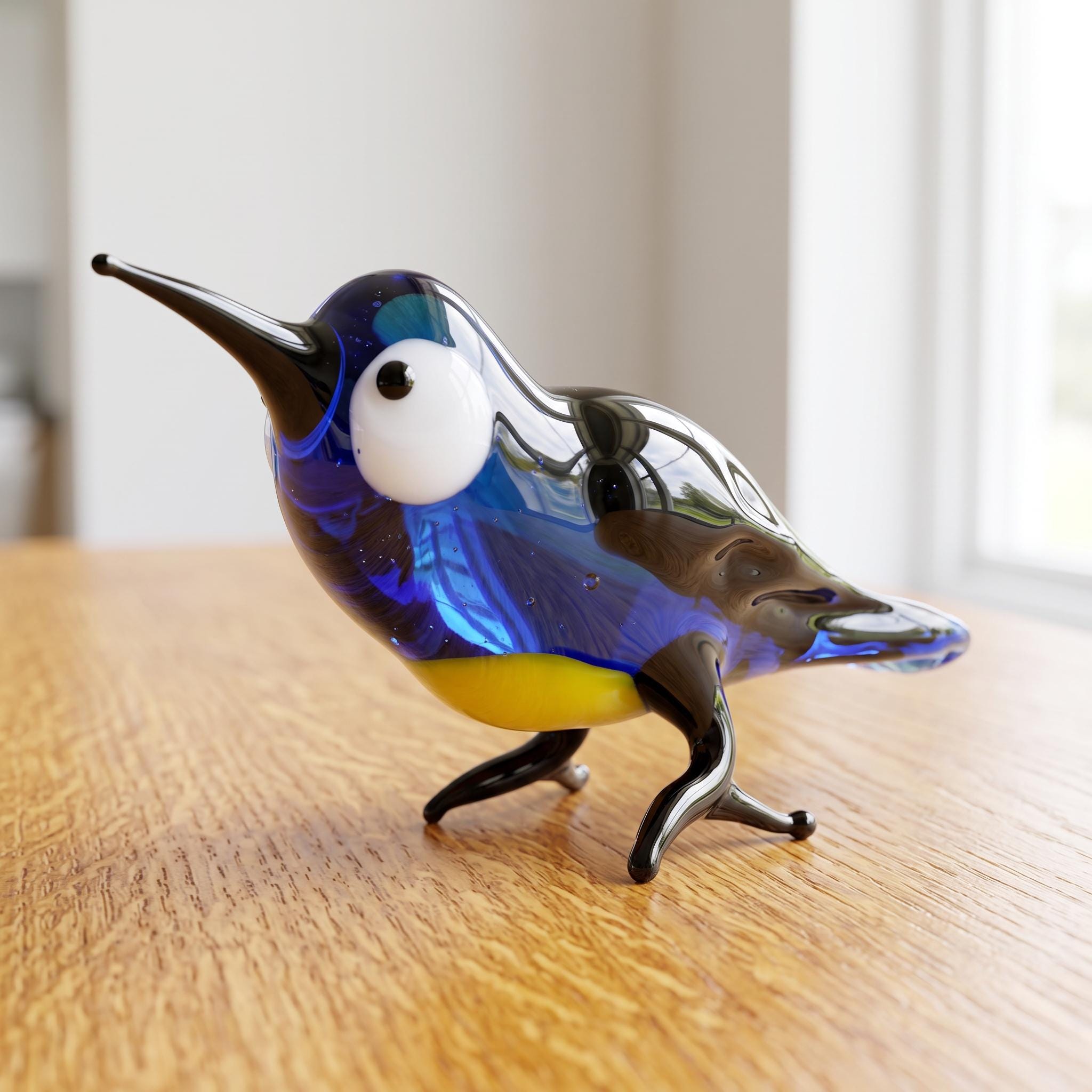 青色ガラス製鳥の置物 ムラーノガラスの鳥、青い鳥の置物、ガラス製の動物の置物、鳥の彫刻