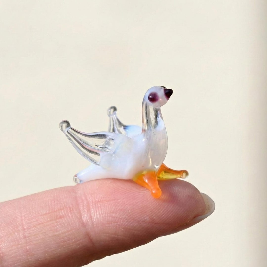 ミニガラスの鳥の置物 - 小さなガラスの鳩 - 手吹きガラスの鳥