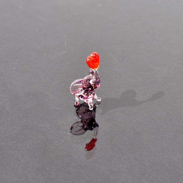 World smallest tiny purple elephant with heart, whimsical, Lamp work miniature character from Glass Menagerie, Unique gift.