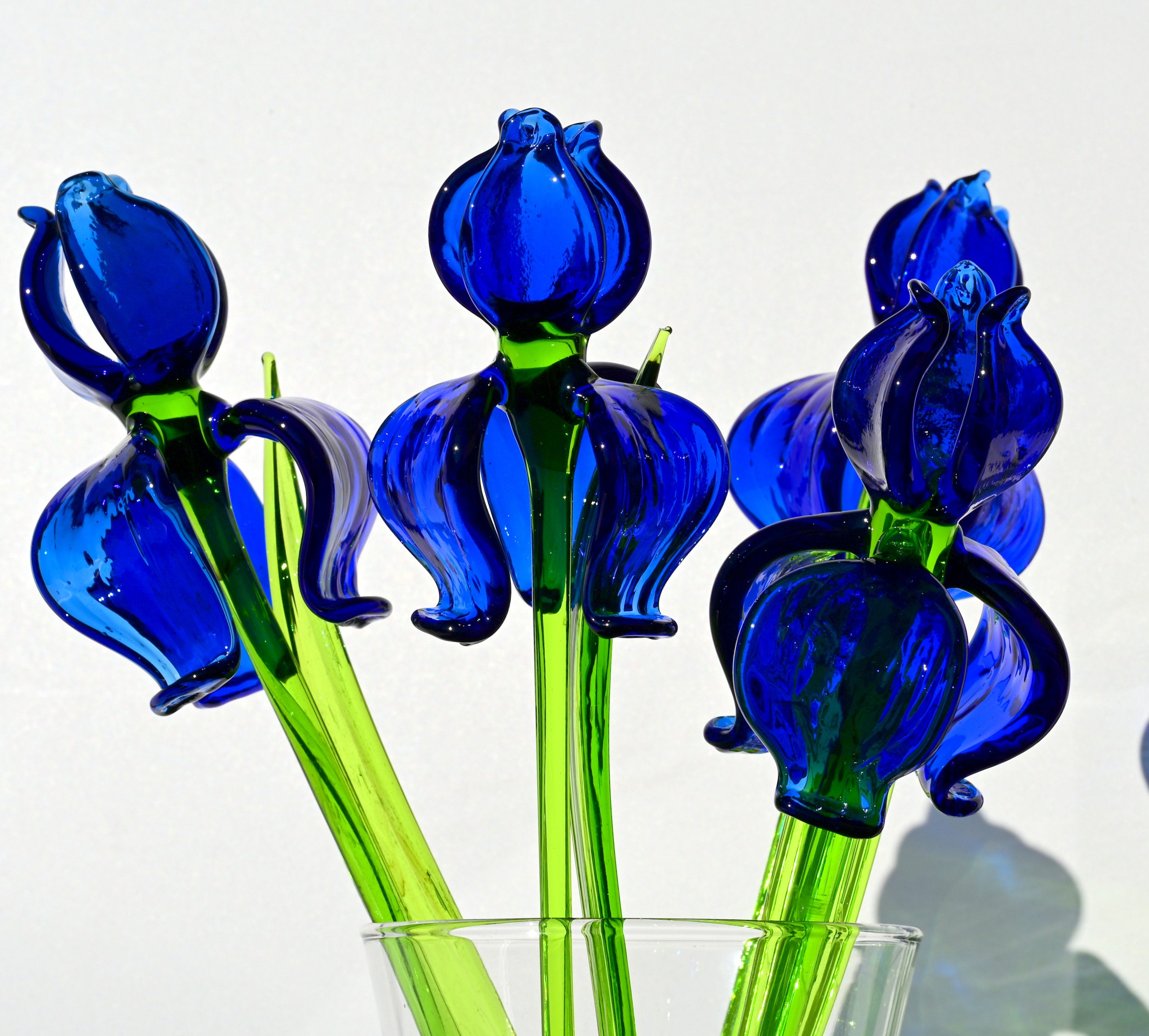 Blue Glass Iris Stem – Handblown Long Stem Flower Sculpture, Elegant Glass Floral Gift for Anniversary, Birthday, Mother’s Day