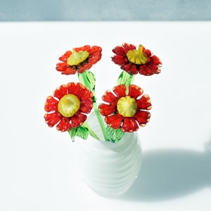 Beautiful Glass Red-Yellow flower.  Excellent addition to your glass collection, unique gift. Each flower is priced individually.