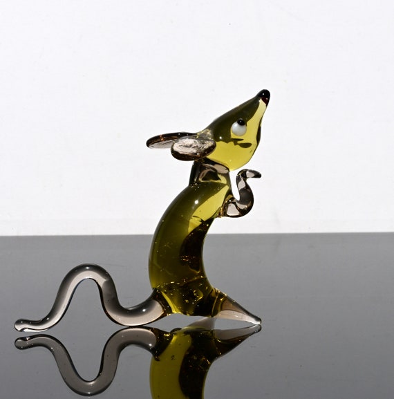 Cute Amber- Clear Glass Rat. Detailed Figurine With a Lot of