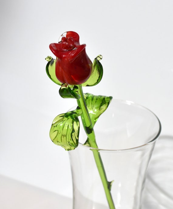 Beautiful Red Glass Rose Flower. Excellent Addition to Your Etsy UK
