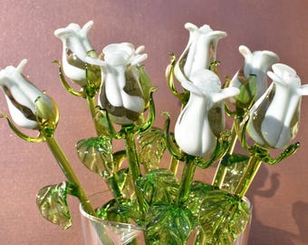 Blown Glass Rose, Glass Rose Bouquet, Hand Blown Glass Flowers, Glass Flower Bouquet, Glass Birth Month Flower, Birthday Gifts for Her