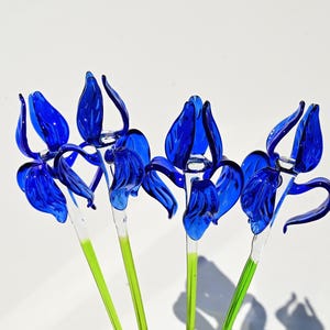Blue Glass Iris, Blown Glass Flowers, Glass Flower Bouquet, Spring Home Decor Centerpiece, Eternal Flowers, Blown Glass Art Mothers Day Gift image 12