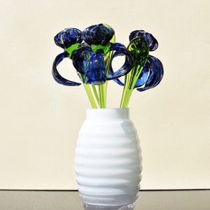 Beautiful  Blue Cheetah pattern design Glass Iris.  Unique gift. Each flower is priced individually.