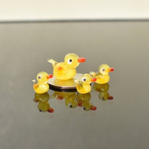 Word's smallest family of Cute glass yellow ducks, whimsical character from glass menagerie, collectible cute glass animal gift.