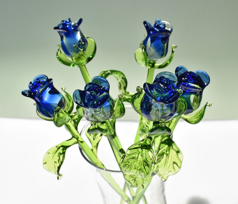 Hand Blown Blue Glass Roses - Blown Glass Flowers - Birthday Gifts ...