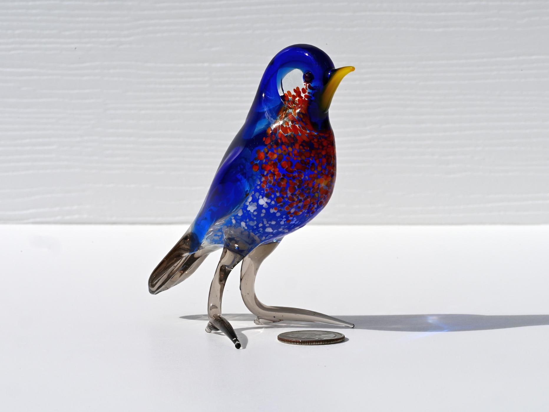 ガラスの鳥の置物、青い鳥、鳥好きへのギフト、鳥の彫刻、ガラスの鳥